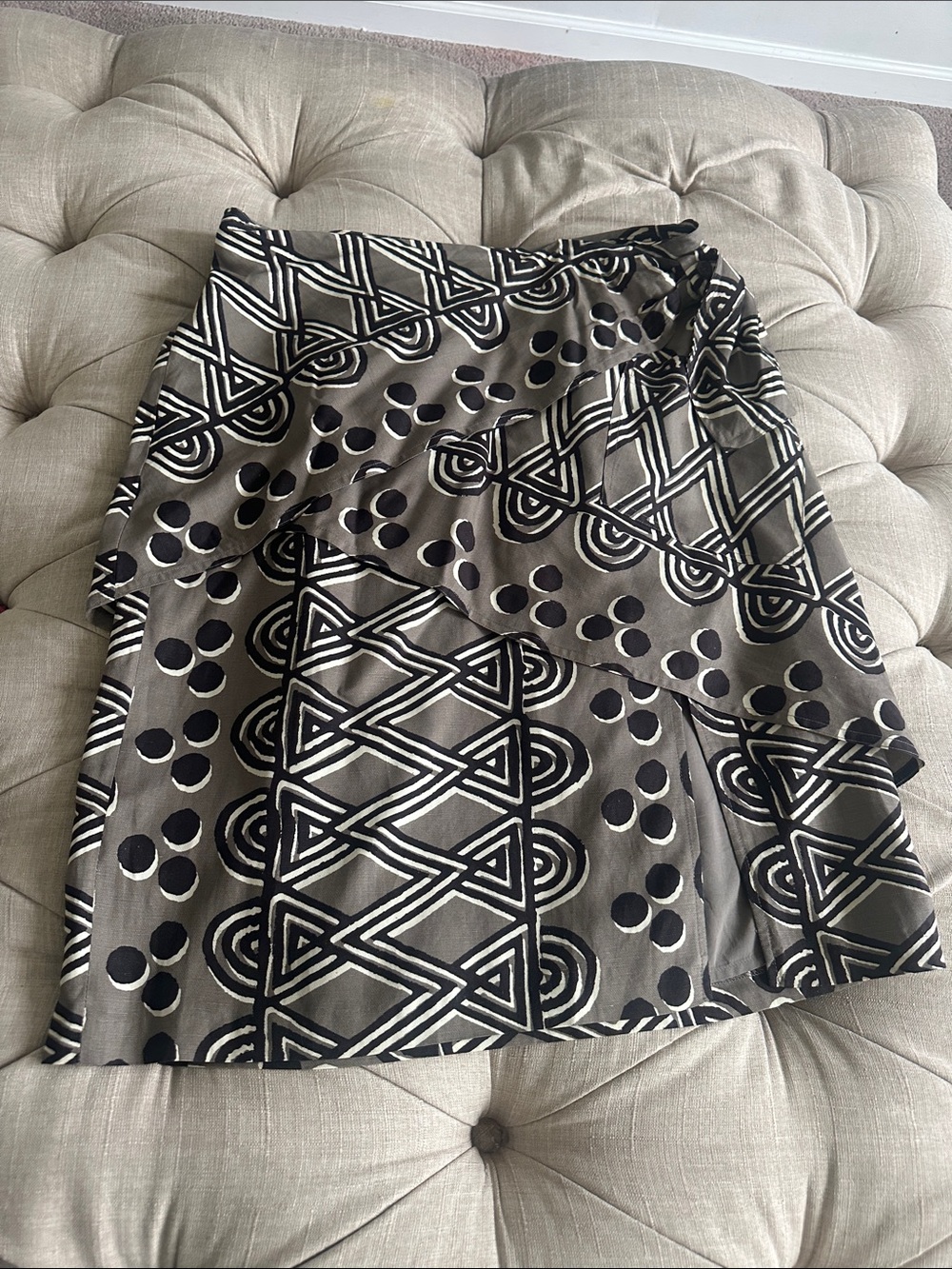 Maeve Taupe and Black Geometric Wrap Skirt